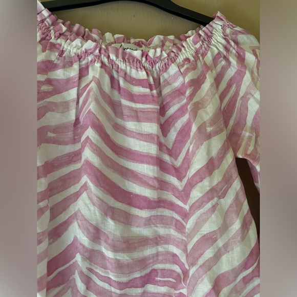 iLinen Womens Shirt Small Organic‎ Linen Resort Vacation Pink Zebra Off Shoulder - Picture 3 of 10